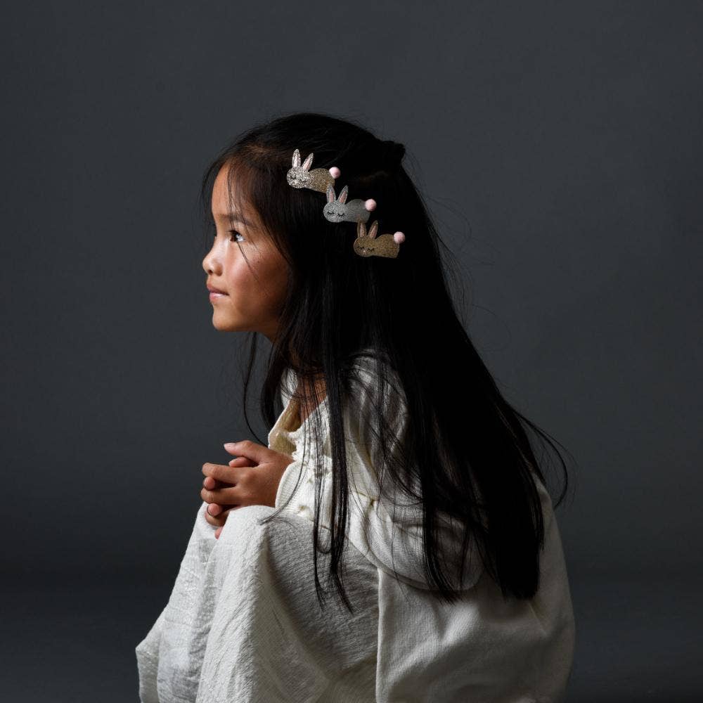 Rabbit hair clip - Gold glitter