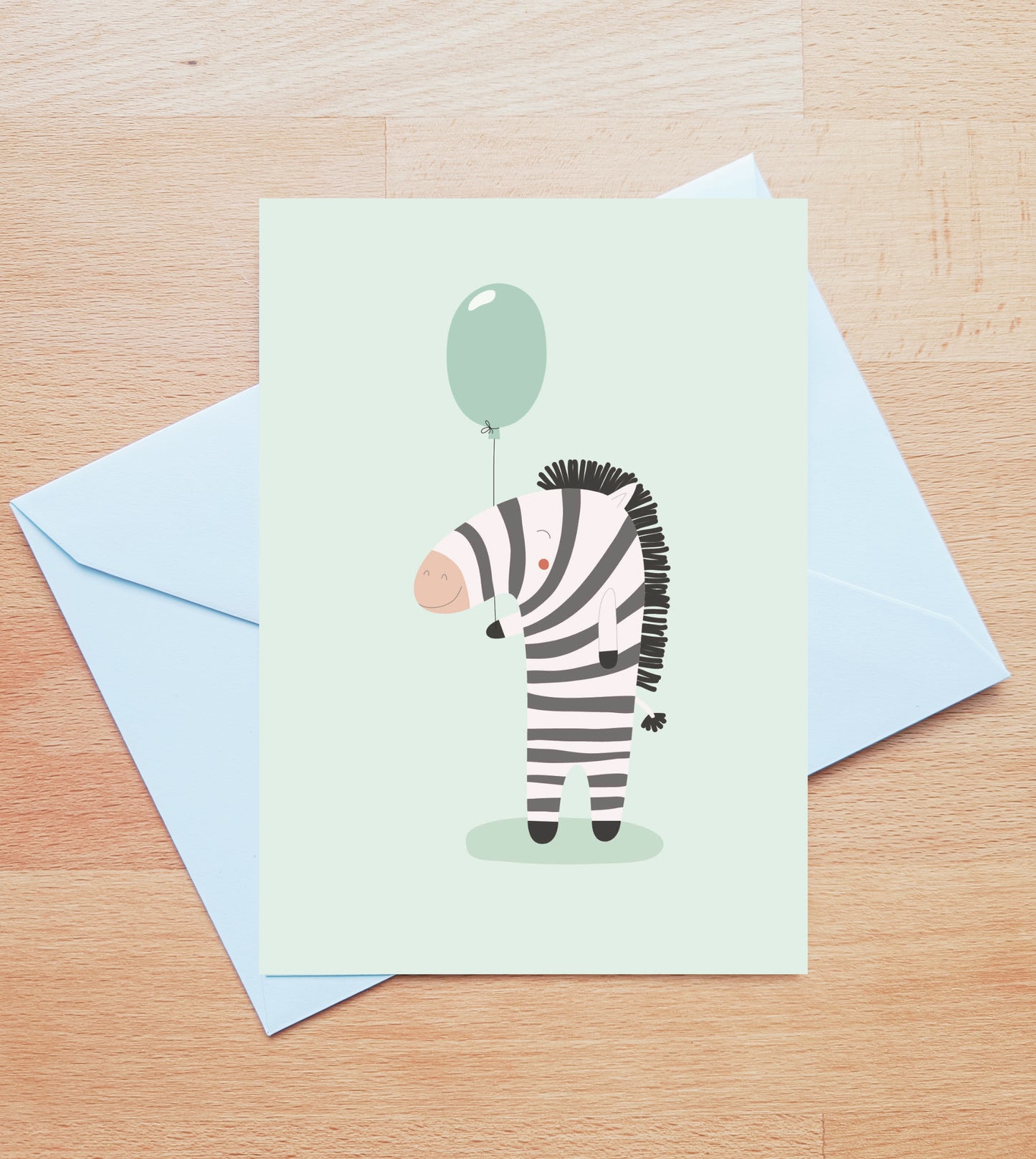 Wenskaart - zebra met ballon