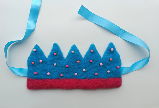 Waldorfkroon uit vilt - blauw