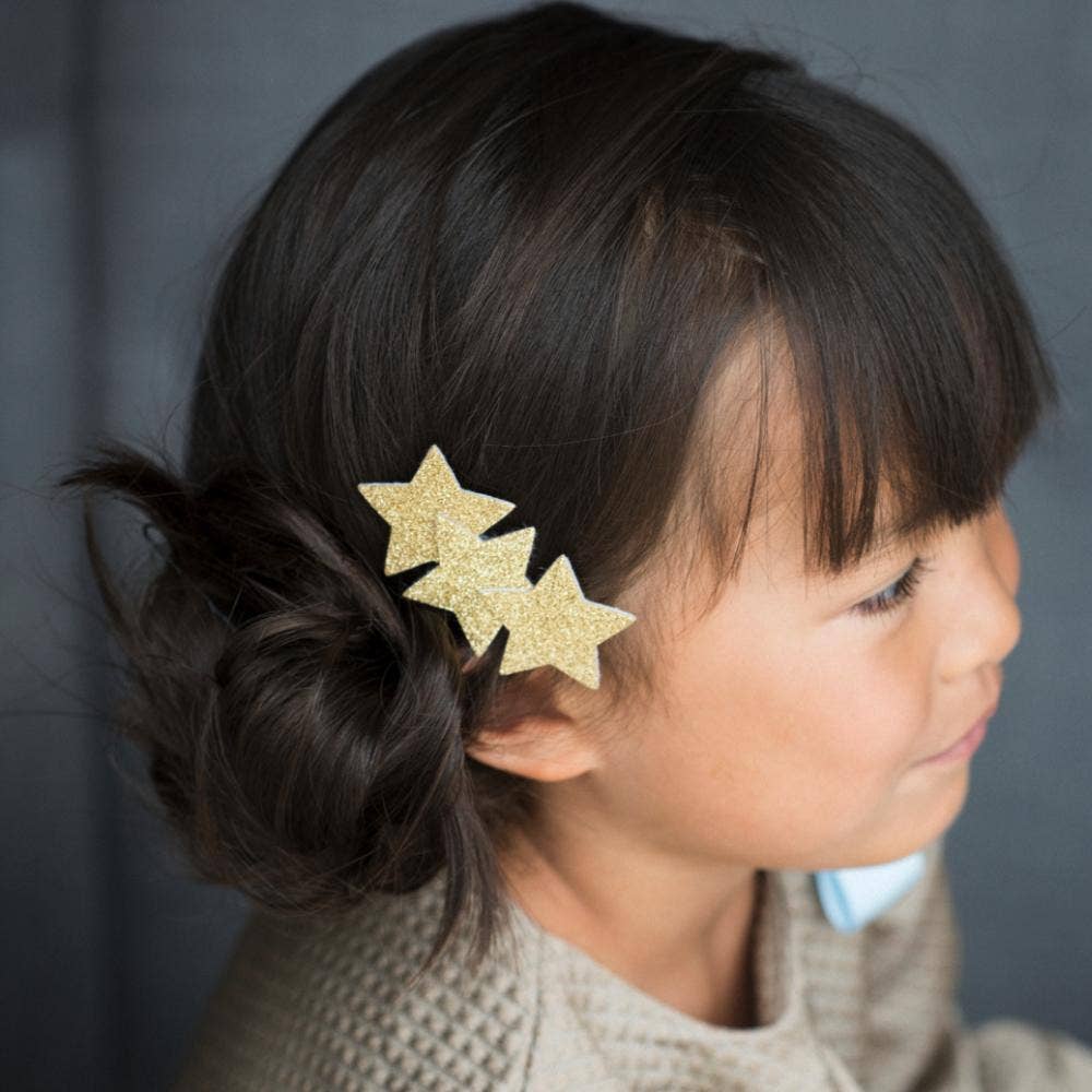 Haarclip met drie sterren - Gold glitter